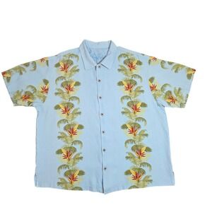 Tommy Bahama Mens 100% Silk Palm Print Hawaiian Short Sleeve Button Up Shirt XL
